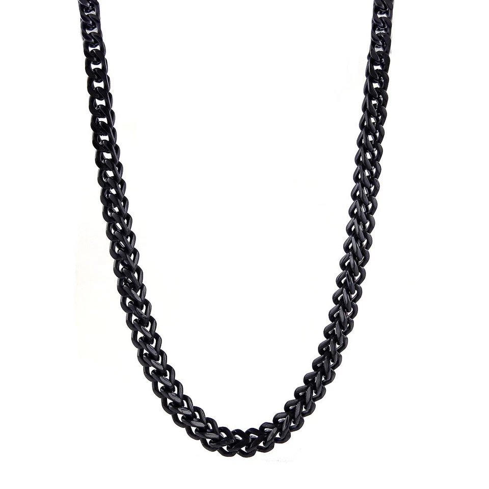 Collar de cadena cuadrada cola de zorro negro 6 mm 30" de acero inoxidable para hombre Foto 2 de 4