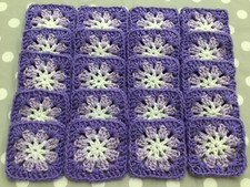 Lot 20 4" LILAC PURPLE Hand Crochet FLOWER GRANNY SQUARES Afghan Yarn Blocks