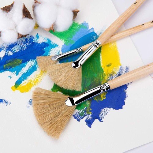 Oil Acrylic Paint Brushes Artist Fan Paint Brush Set Natural Bristle Long Handle - Picture 2 of 5
