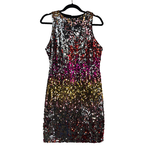 Forever 21 Sequin Dress Women L Multicolor Lined Stretchy Clubwear Party Disco