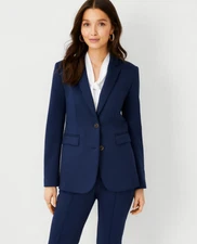 NEW ANN TAYLOR $198 PURE SAPPHIRE DOUBLE KNIT NOTCHED TWO BUTTON BLAZER SZ 4