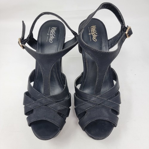 Mossimo Women's 8.5 US Slingback Extra High 5.5" Wedge Sandal T Strap Black Faux - Picture 5 of 15