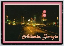 Night View of Atlanta Highway Fireworks Atlanta Georgia Continental Postcard