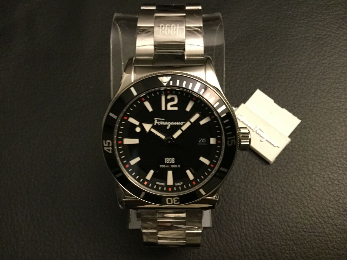 $1495 SALVATORE FERRAGAMO Men's BLACK 43mm Dial 200m Swiss $1495 SALVATORE FERRAGAMO Men's BLACK 43mm Dial 200m Swiss