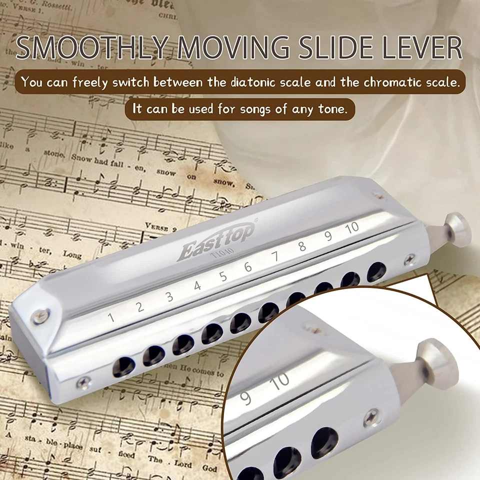 EASTTOP 10hole 40Tones Chromatic Harmonica Key of C Professional Birthday Gift - Image 4 of 4
