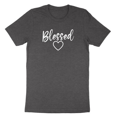 Blessed T-Shirt For Women – Cute Heart Graphic, Casual Short Sleeve Tee (Navy Blue, Small)