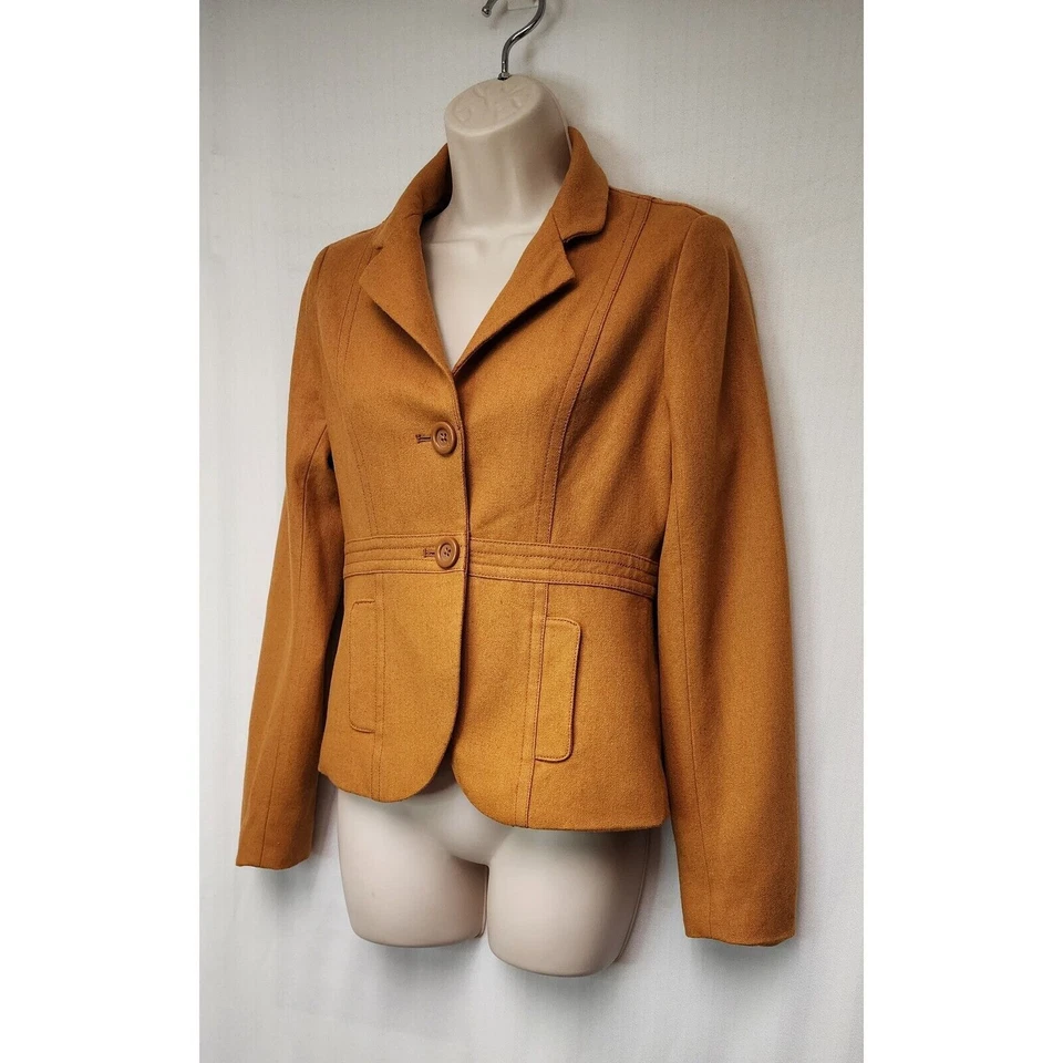 Chaqueta blazer Fossil para mujer de un solo pecho amarillo mostaza muesca solapa talla S Foto 4 de 4