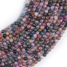 Natural Ruby Sapphire Gemstone Micro Faceted Cut Round Loose Beads String 15.5"