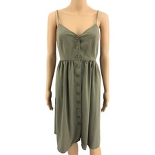 Forever 21 SMALL Women's Olive Green Button Up Front Baby Doll A Line Mini Dress