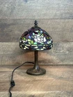 Tiffany Style Table Lamp Vintage Stained Glass Desk Lamp Deep Blue Purple Wis...