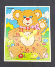 Vintage Playskool Time Teacher Bear Clock Wooden Puzzle 178-01, Wooden 14 Pieces
