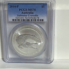 2014-P Australia $1 Saltwater Crocodile Silver 0.999 PCGS MS70 Coin
