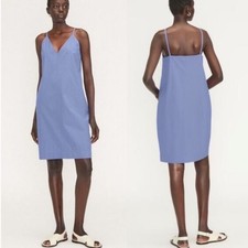 New Everlane Sz 6 Purple The Poplin Slip Mini Dress V-Neck in Cornflower blue
