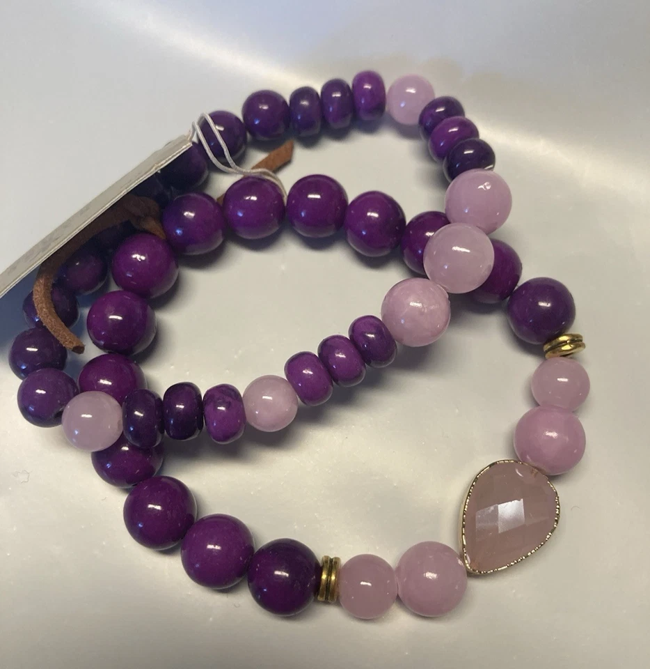 Juego de pulsera elástica doble jaspe ágata púrpura Foto 2 de 4