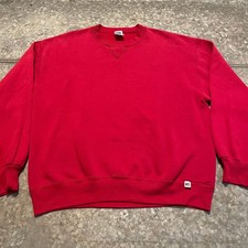 Vintage 90s Russell Athletic USA Single V Crewneck Sweatshirt Large Red Blank