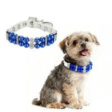 Pearl Dog Collar, Pearl Cat Collar Necklace for Dogs S, Blue 
