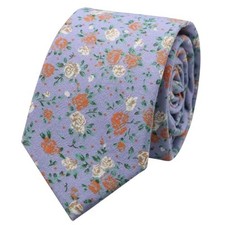 Floral Ties Skinny Tie for Men, Cotton Mens Neckties for Wedding, Puple Orange