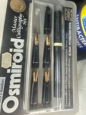 New VTG Osmiroid Basic Calligraphy Set 22 kt Gold Plated Nibs #17720 RH 17721 LH