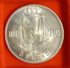 Belgium 100 Francs Coin 1951 Silver Kings Heads High Grade