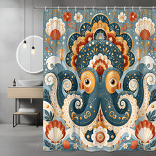 Octopus Floral Shower Curtain Ocean Nautical Graphic Print