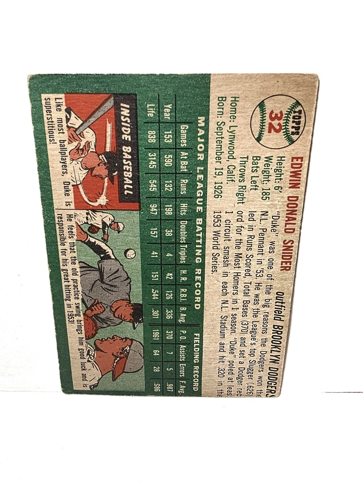 Duke Snider 1954 Topps C #32 Brooklyn Dodgers Foto 2 de 2