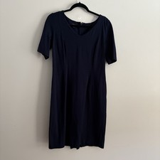 Talbots Women 6 Navy Blue Ponte Stretch Classic Short Sleeve V-Neck Sheath Dress