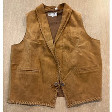 Chico's Design Women's Large Brown Genuine Suede Leather Western Vest EUC