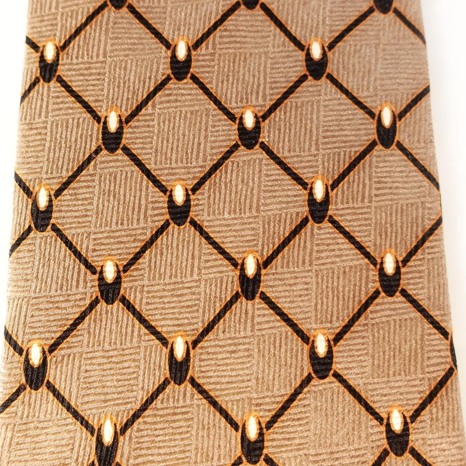 Vestido Traje Corbata Para Hombres Marrón Geo Diamante Cuadros Seda Corbata Diseñador NEO BILL BLASS Foto 3 de 4