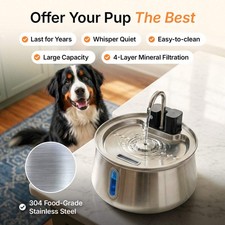 4L Stainless Steel Dog Cat Water Fountain Automatic Dispenser Multi Filtration