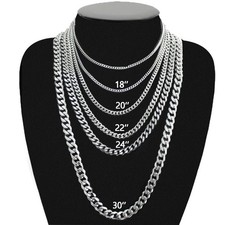 16-30" Stainless Steel Silver Chain Cuban Curb Womens Mens Necklace 3/5/7/9mm