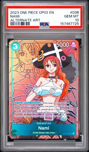2023 ONE PIECE OP02-PARAMOUNT WAR ALTERNATE ART #036 NAMI PSA 10