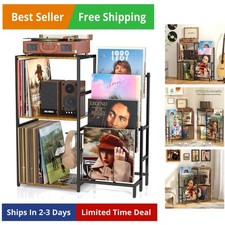 Record Player Stand, Turntable Stand with 4-Tier Vinyl Record Storage, Record...