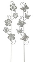 Dekorativer Gartenstecker Blumenranke Und Schmetterlingstanz Metall Hellgrau