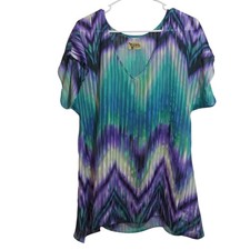 Show Me Your Mumu Women's Multicolor V-Neck Sheer Tunic Top Colorful  Size M