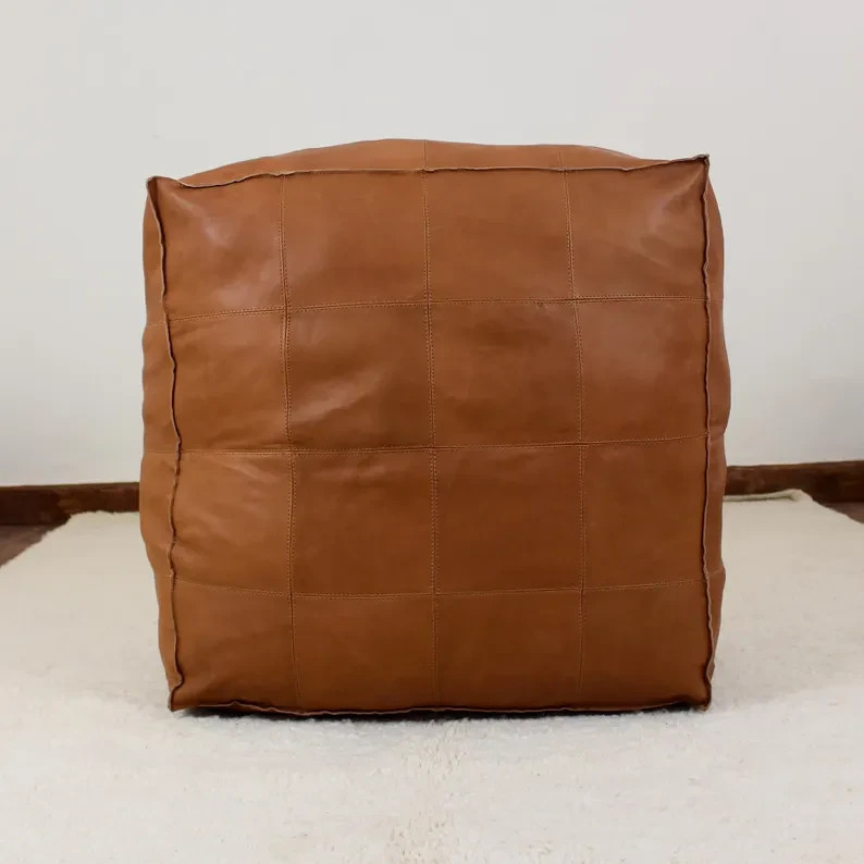 Ottoman New Square Boho Footstool Pouffe Unstuffed 30'' Leather Moroccan Genuine