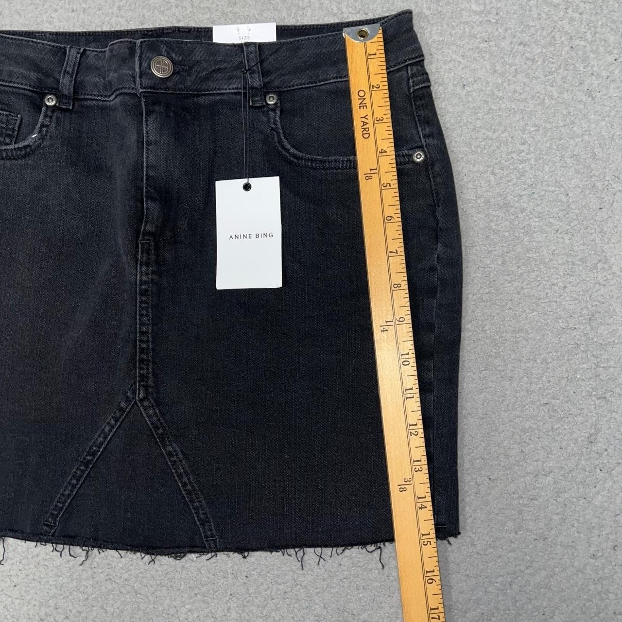 NWT Anine Bing Mini Skirt Women's Size L Black Denim Frayed Cut Off Hem A-Line image 8