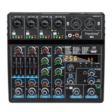 M6 Portable Mini Mixer 6-Channel Audio Mixer DJ Console with Sound Card, Blue...