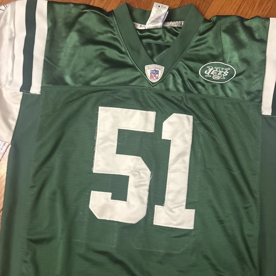 VTG Reebok Authentic NFL New York Jets Jonathan Vilma #51 Home Jersey Sewn Sz L - Image 3 of 4