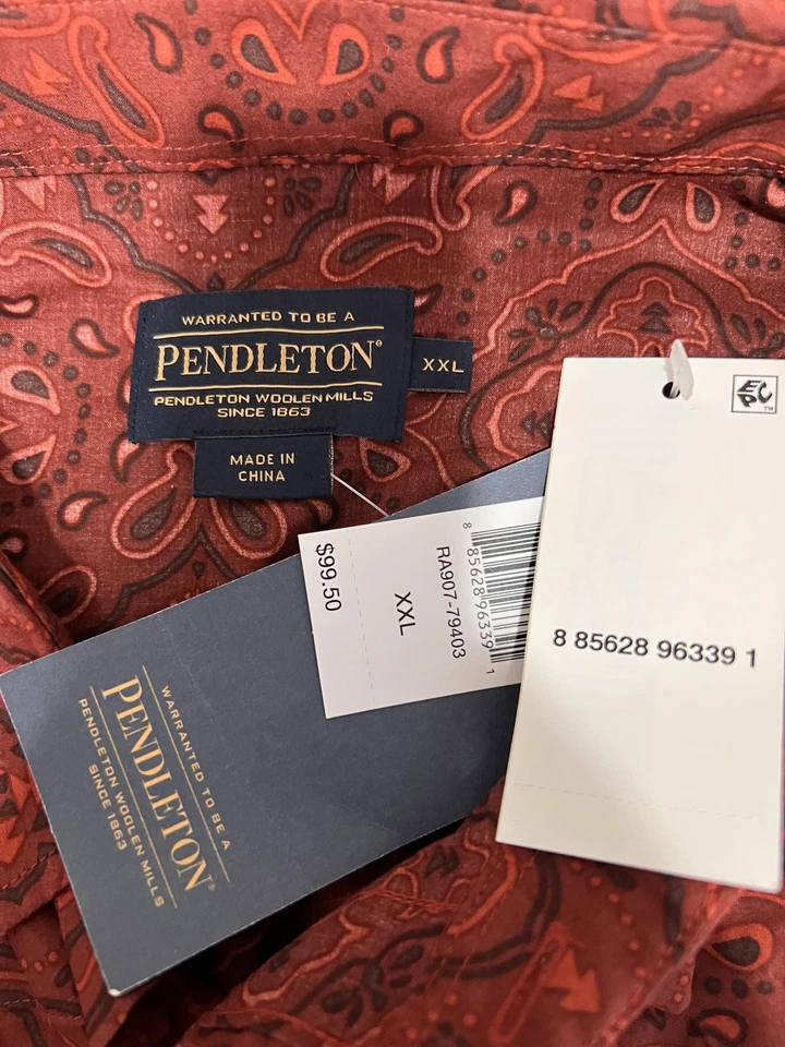 Camisa Pendleton Para Hombres 2XL Bandana Roja Perla Occidental Algodón a Presión Rodeo Vaquero Nueva Foto 2 de 4