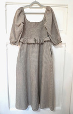 Neuflora Etta Dress M Gingham Beige Kleid Cot...
