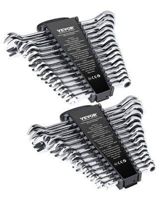 Combination Wrench Set 30 PCS SAE 1/4'' to 1'', Metric 8mm to 24mm Organizer Rack