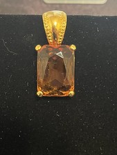 Joan Rivers Topaz Glass Gold Tone Pendant Faceted Amber Citrine Vintage