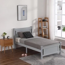 Twin Size Wood Bed Frame Slat Support Platform w/ Headboard Footboard