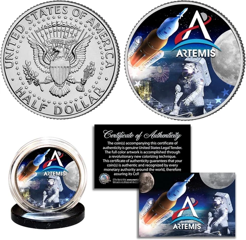 Artemis Missions NASA Space Program Moon JFK Kennedy Half Dollar U.S. Coin
