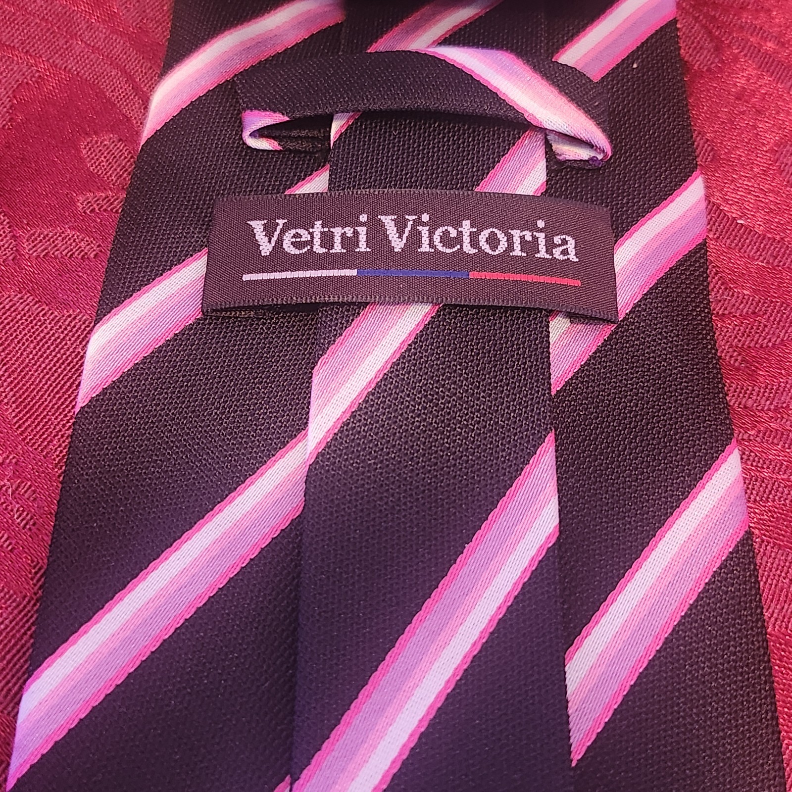 Vetri Victoria Black With Pink Stripes 100% Silk Repp Tie image 2