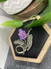 2.25x1.5 Flower Gold-tone Rhinestone Brooch Lapel Pin New Free Ship B6622