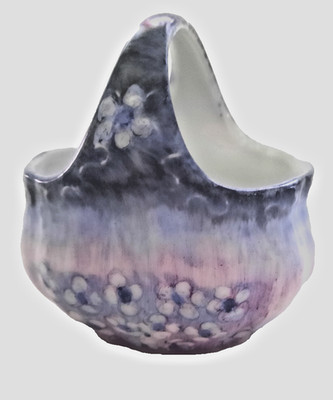 Vintage  Small-Judith Stiles-Ceramic Basket w/Pastel Blue & Purple Flowers