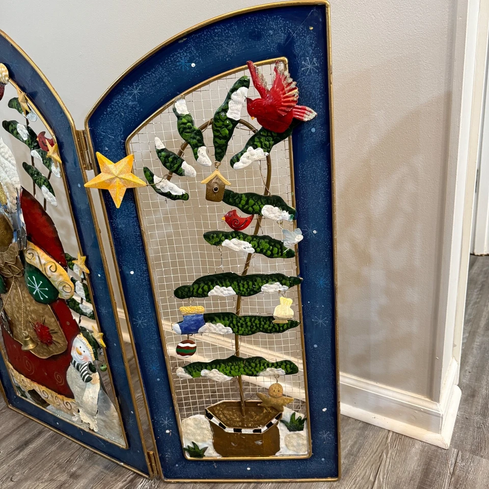 3-Dimensional Metal HOLIDAY SANTA CLAUSE Tri-Fold Fireplace Screen 36”Tall x50” - Image 4 of 4