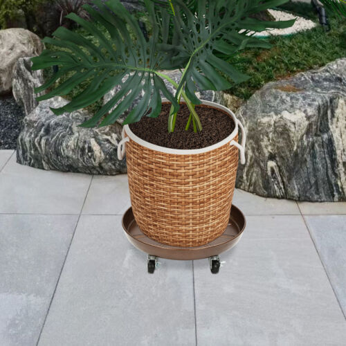 14" Plant Caddy Rolling Stand Garden Trolley Moving Planter Wheels Locks Bronze