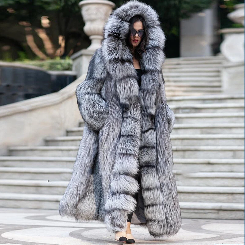 2023 New Luxury Women's Fur Coat Leather With Real Fox Fur Collar